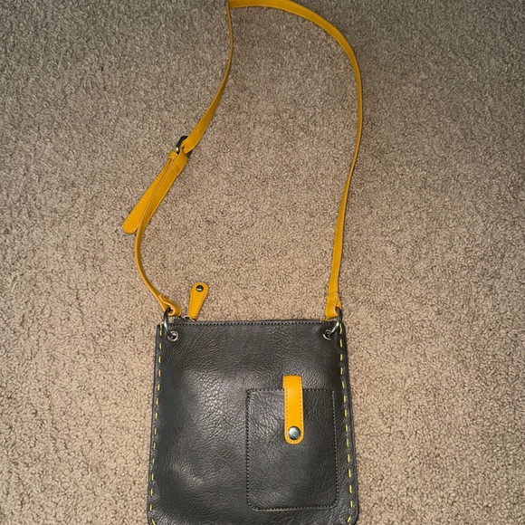 shrialeah Handbags - Black Leather Crossbody with Yellow Trim and Strap